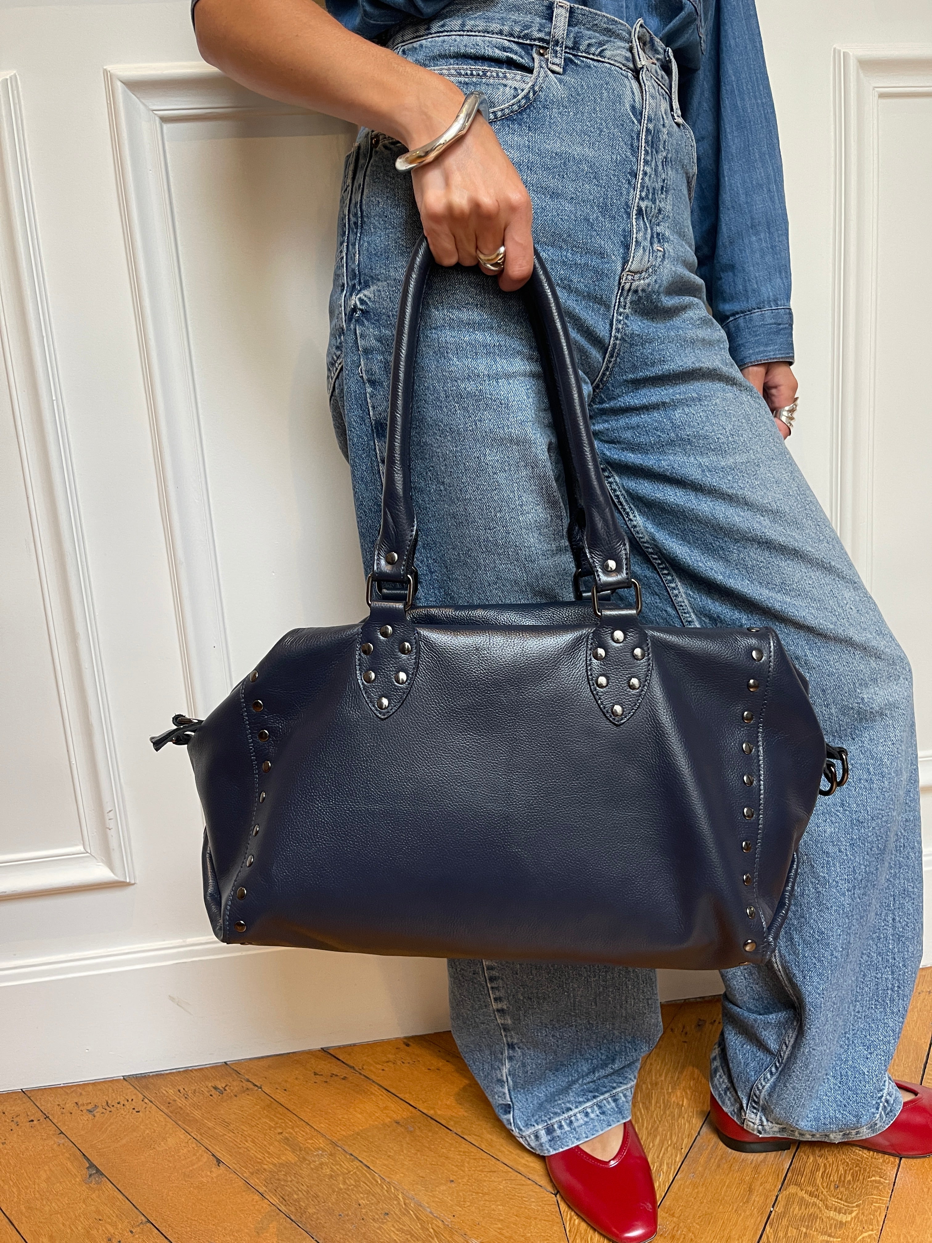 LE SAC ROCK STEPHANIE EN CUIR BLEU MARINE HYPERSOUPLE