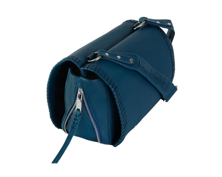 Le nouveau sac Mia en cuir tress bleu canard